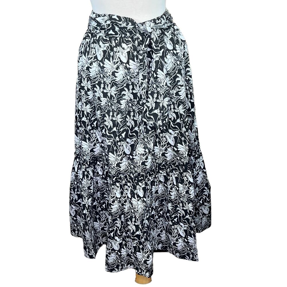 St. Roche Selma Women’s Organic Cotton Black & White 3-Tier Boho Maxi Skirt S…